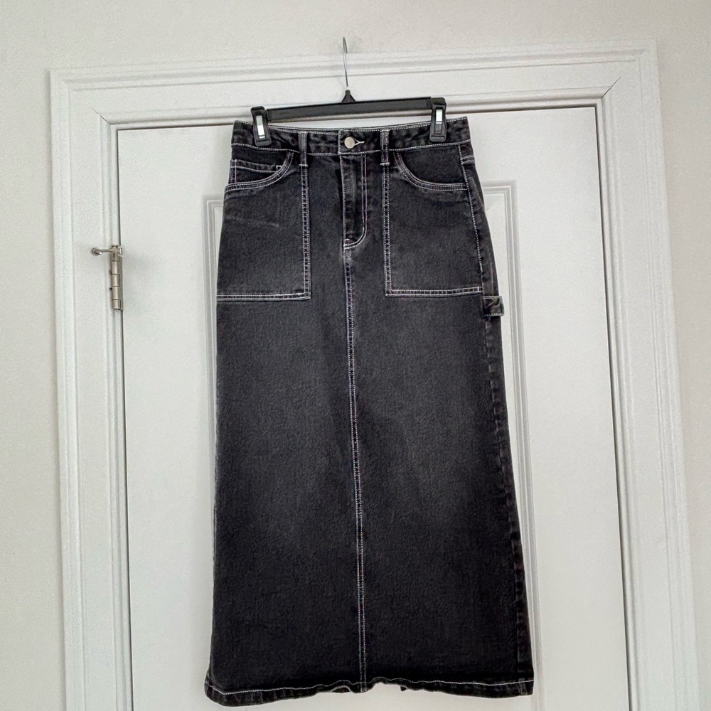 Black Denim Maxi Skirt